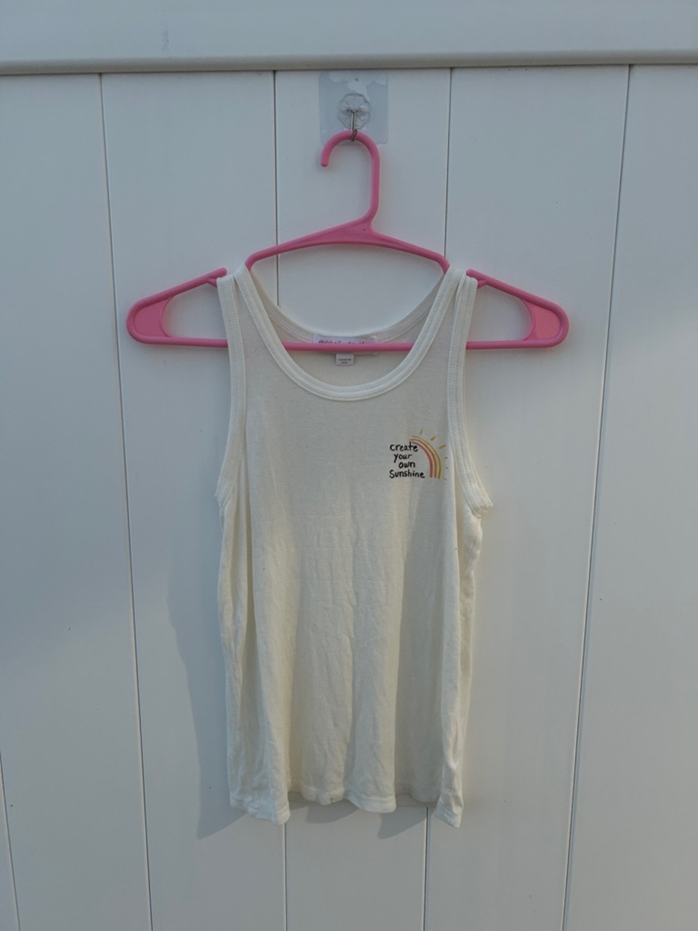Spiritual Gangster White Ribbed Sleeveless Tank 'Create Your Own Sunshine'